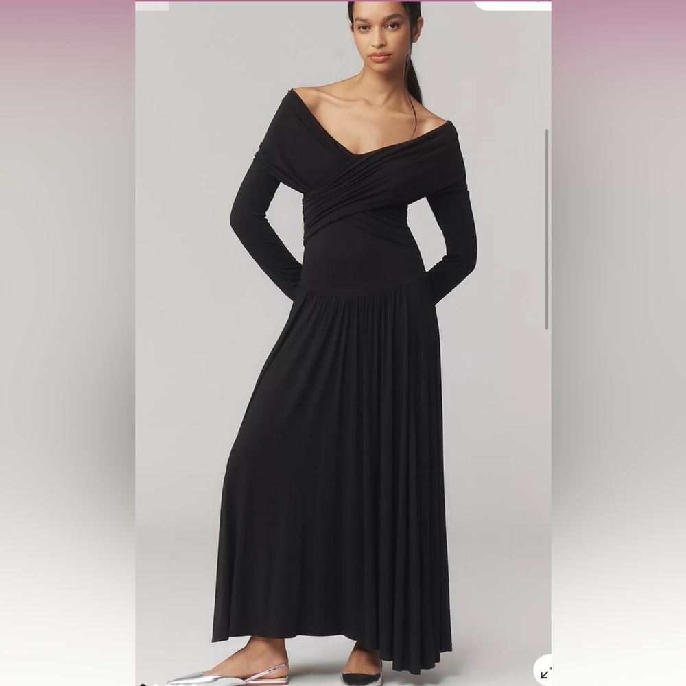 By Anthropologie Long-Sleeve Off-The-Shoulder Knit Maxi Dress